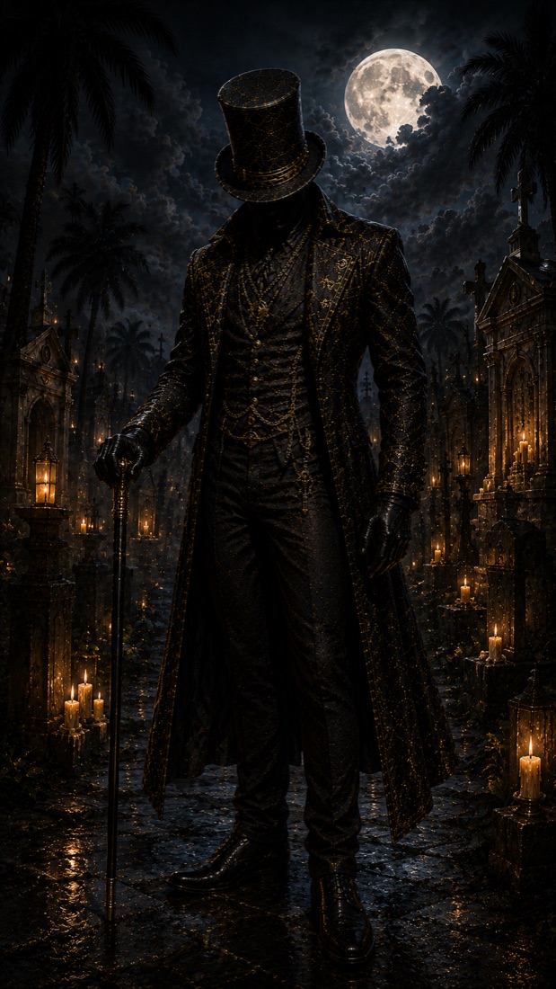 The Baron, the lwa of the dead, in top hat and frock coat
